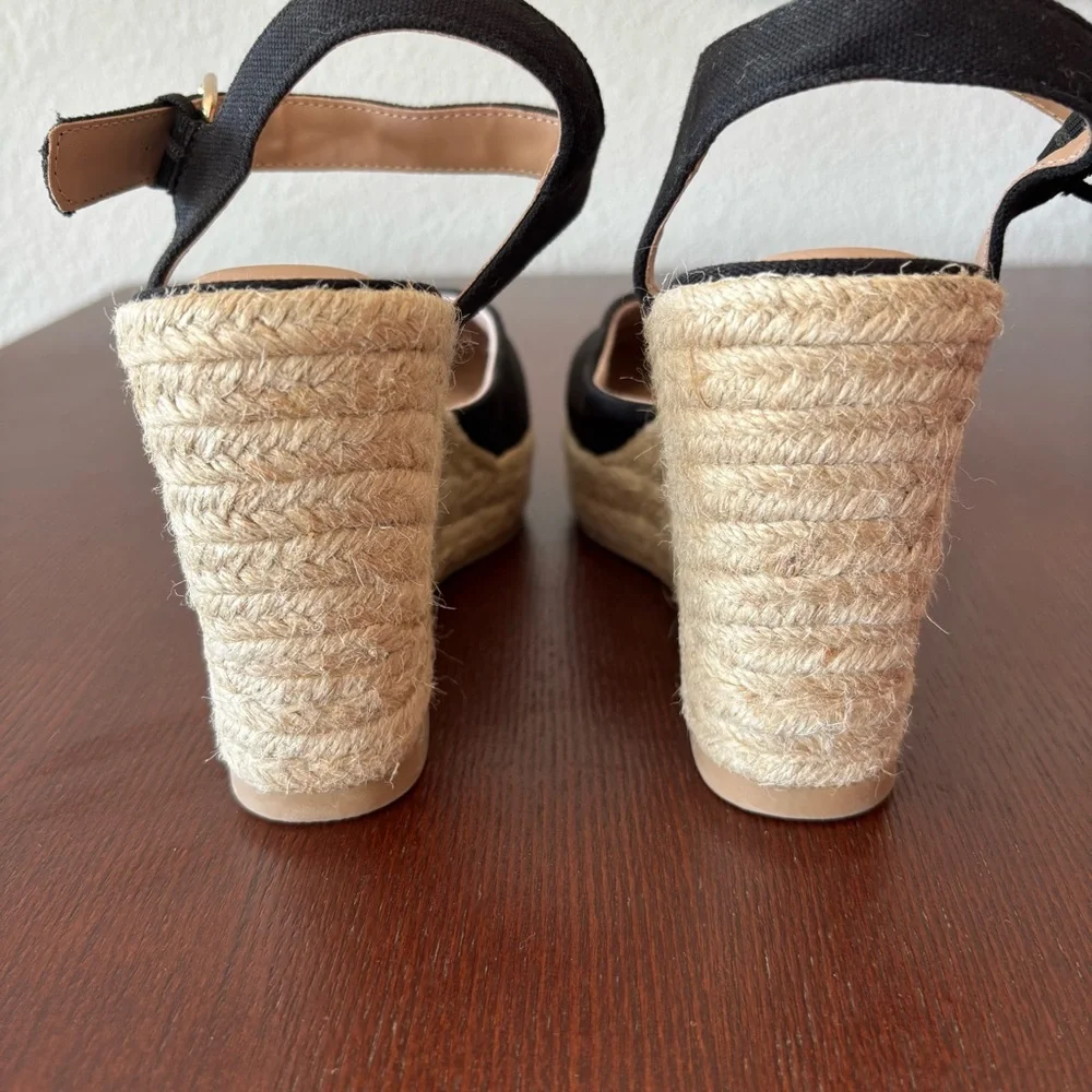 Time And Tru Women's Square Toe Black Espadrille Wedge Heels Size 8